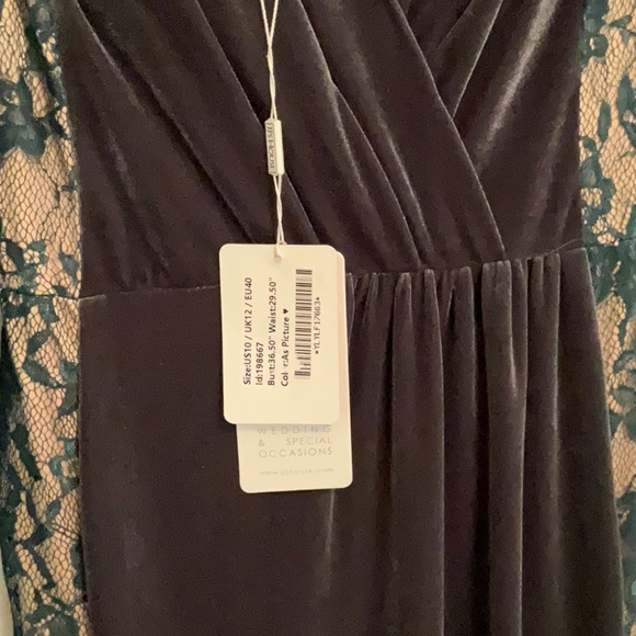 JJs House, NWT, slate blue velvet gown, with long lace sleeves - Picture 6 of 8